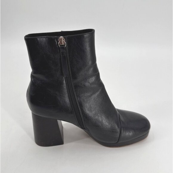 ASOS Design Black Leather Ankle Boots Mid Block Heel Zip Size 7 Womens - Picture 4 of 13